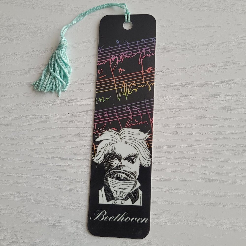 Vintage Beethoven USA bookmark Steven Cragg Caricature tassel 80s 90s, KBO-12858